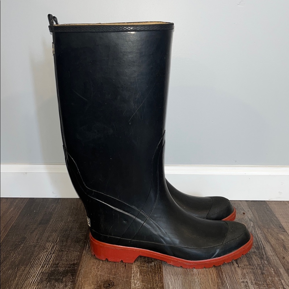 WEATHER SPIRITS - Black and Red Tall Rain Boots - Men’s Size 10